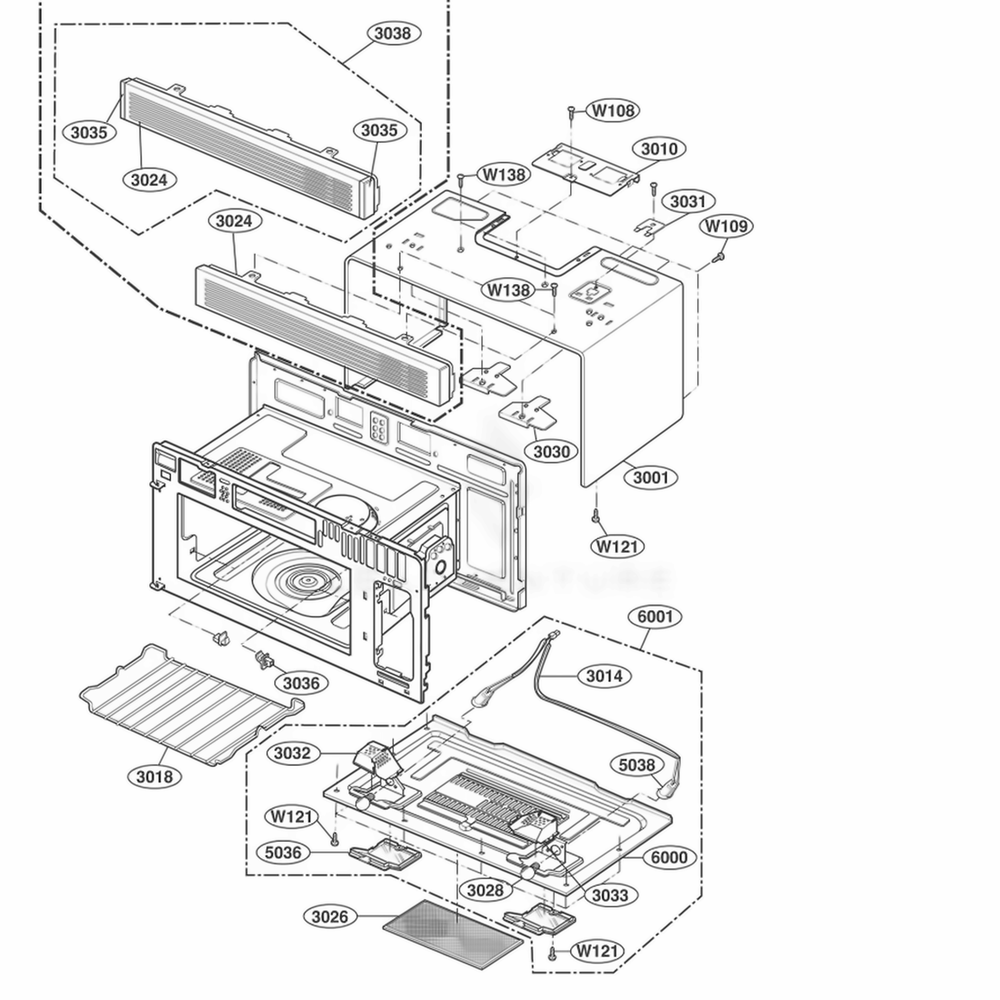 Oven Cavity Parts Diagram and Parts List for JMV8196ACB ABKEJEC LG Range