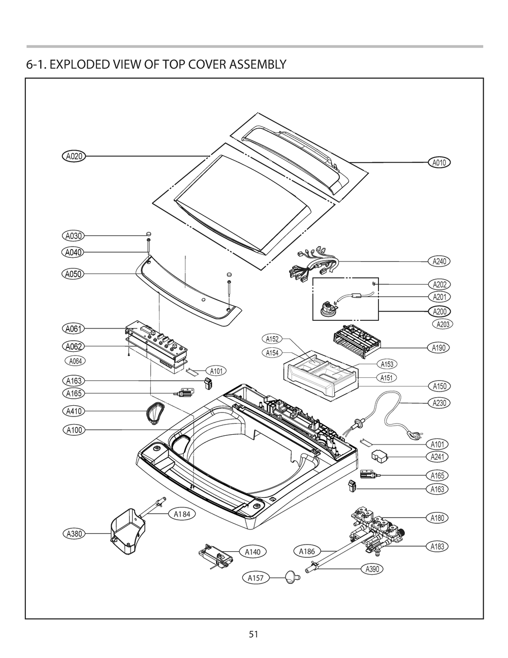 Top Cover Assembly Diagram and Parts List for T1742WGPV ABWEVUS LG Washer