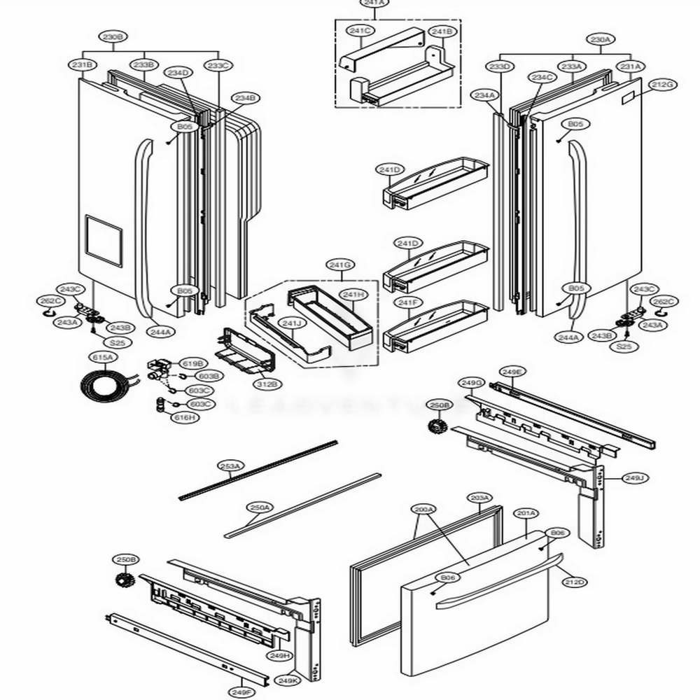 Door Parts Diagram and Parts List for 71023 ASTCSE2 LG Refrigerator