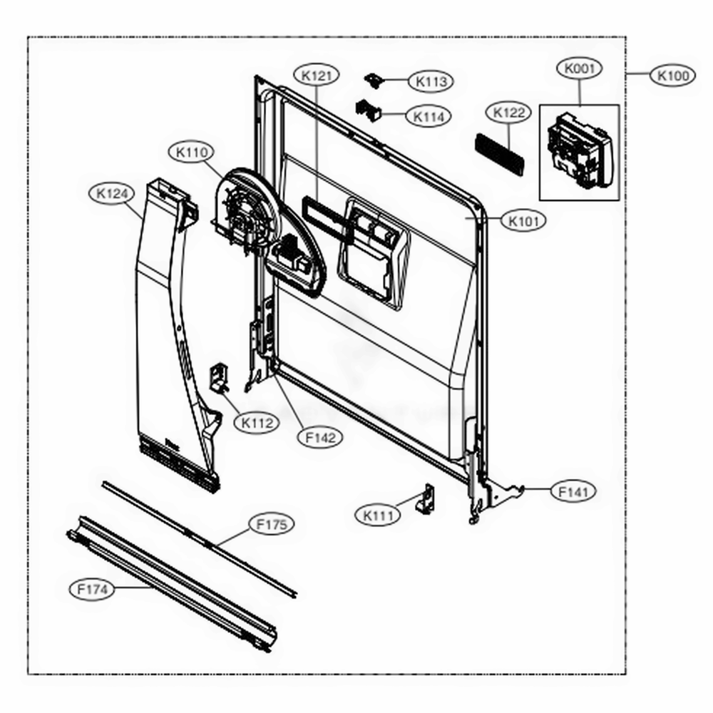 Door Liner Assembly Diagram and Parts List for 14305 ASSESEU LG Dishwasher