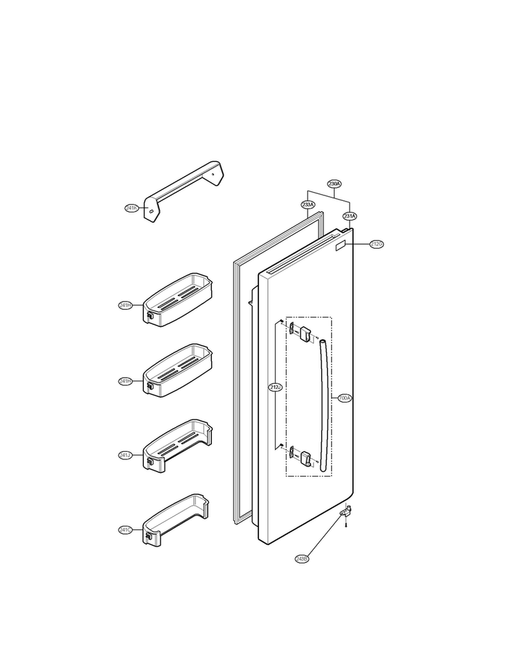 Refrigerator Door Parts Diagram and Parts List for LSC269905TT  LG Refrigerator