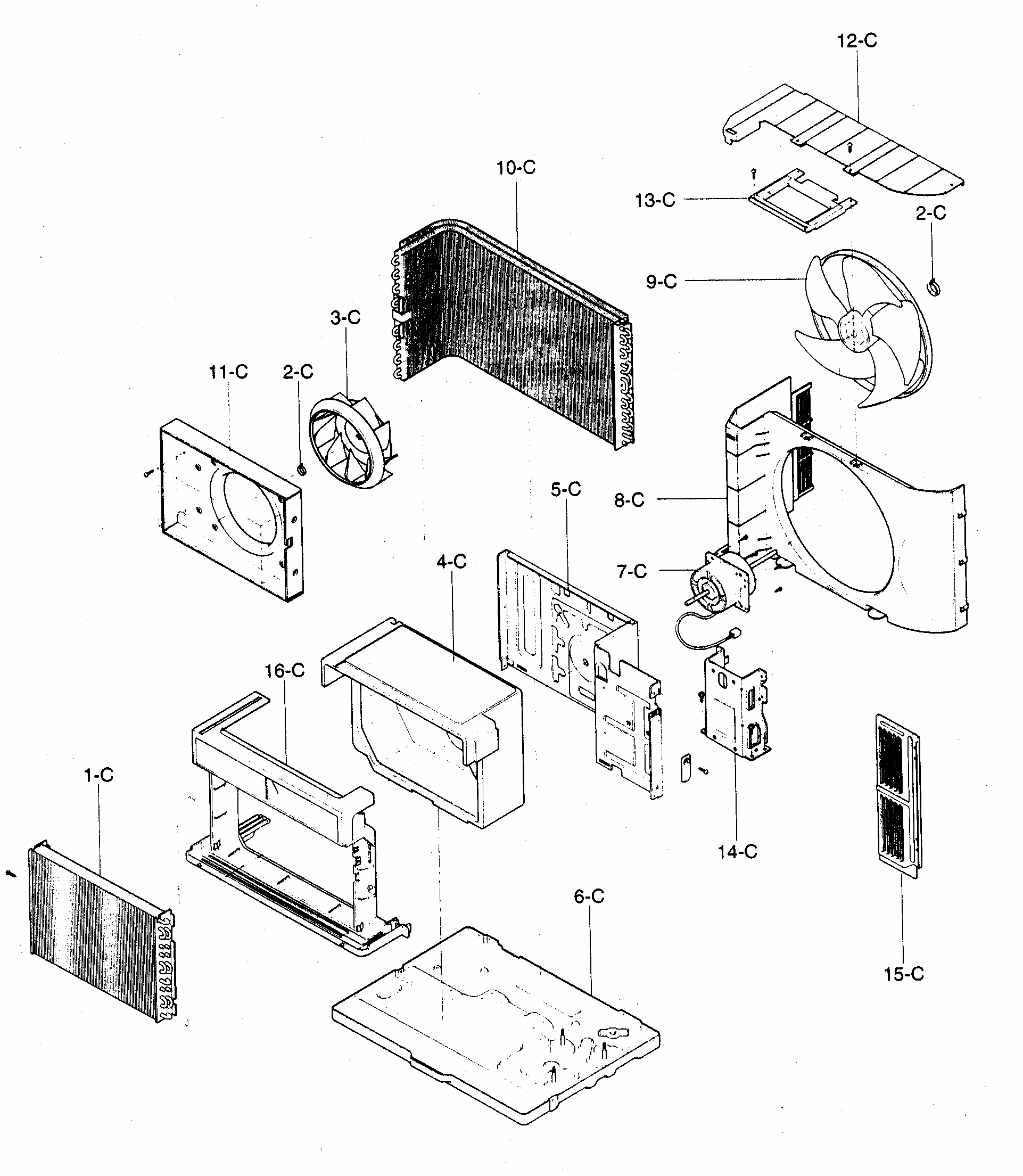 Air Handling/cycle Parts Diagram and Parts List for 58072144200  Kenmore Air Conditioner