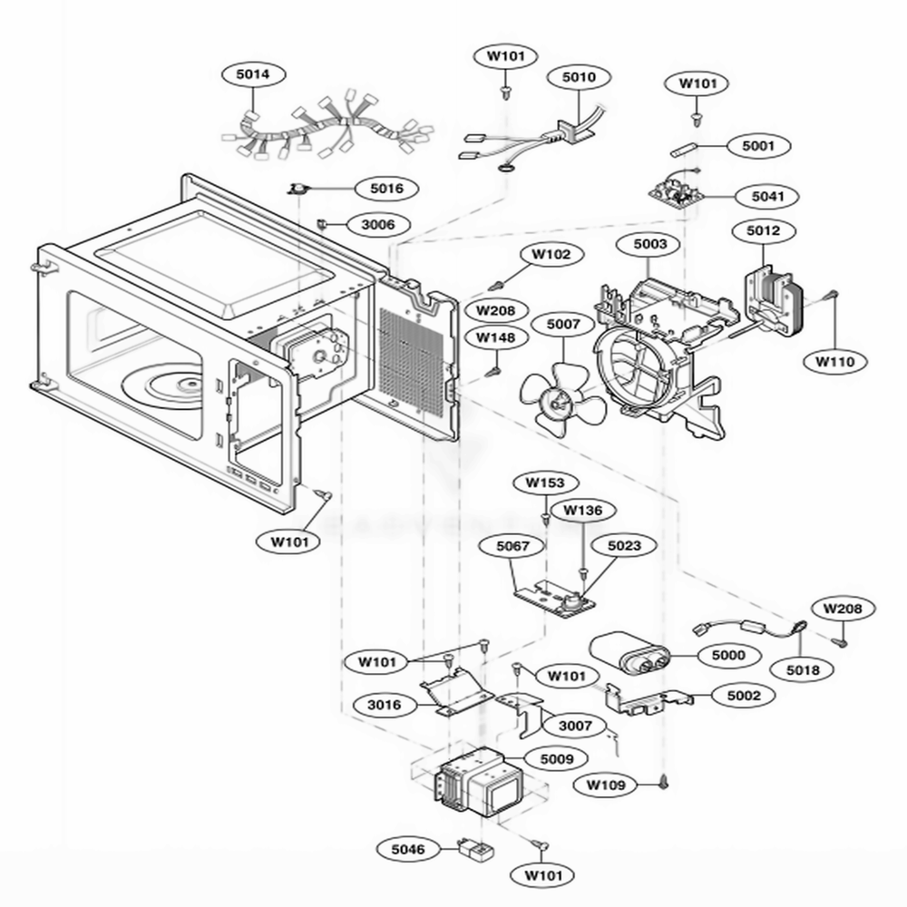 Interior Parts Diagram and Parts List for HMB405 CSBEBSU LG Wall Oven