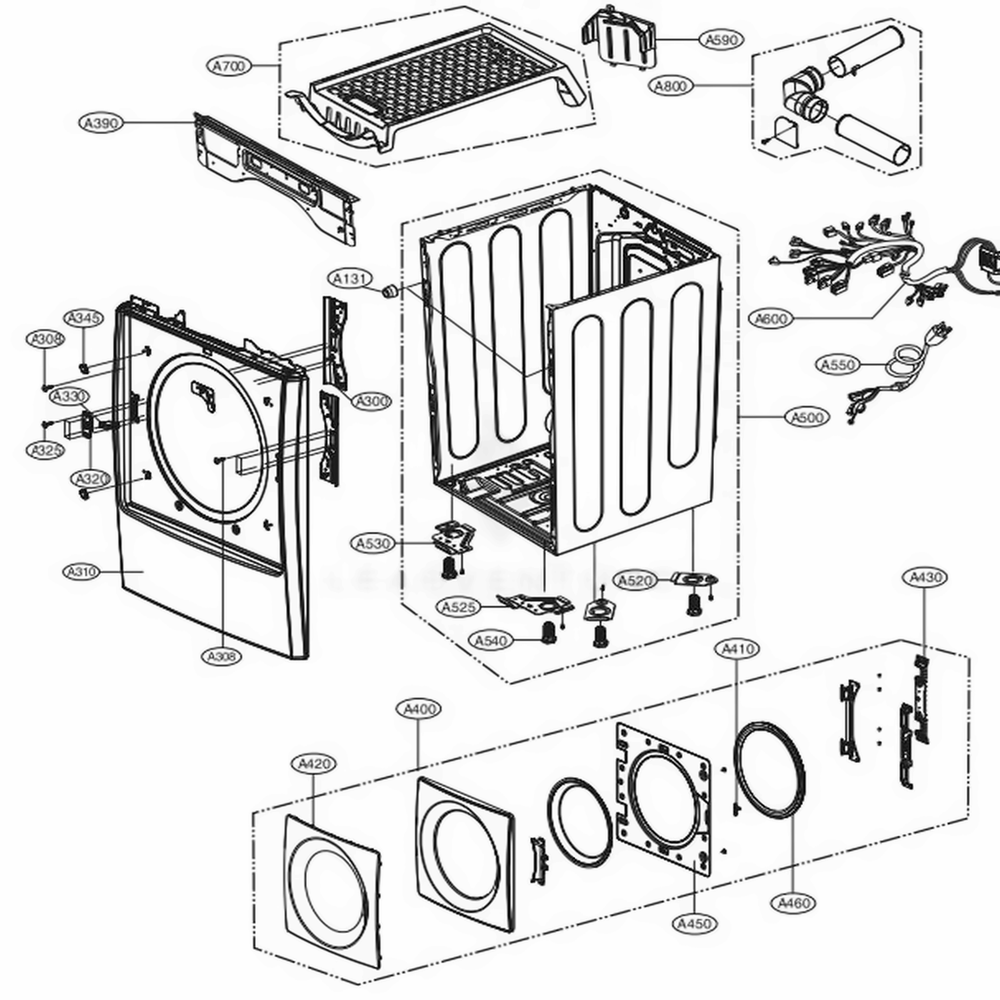 Cabinet And Door Assembly Diagram and Parts List for 91072 ABWESEU LG Dryer