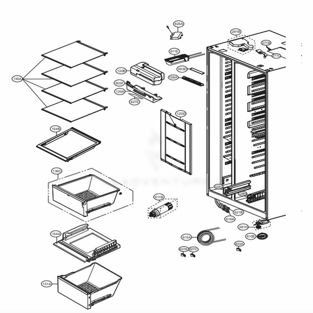Refrigerator Compartment Diagram and Parts List for LSXS26366S ASTCNA1 LG Refrigerator