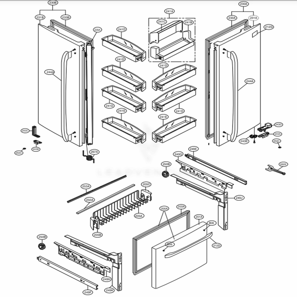 Door Parts Diagram and Parts List for 71603 ASTCSE3 LG Refrigerator