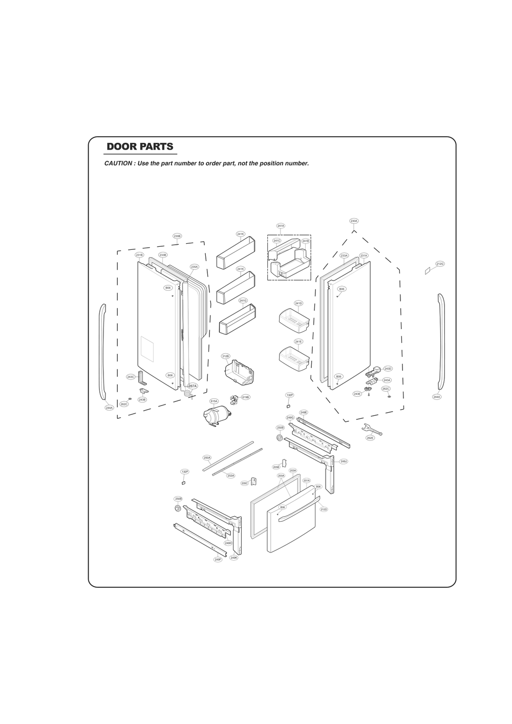 Door Parts Diagram and Parts List for GC-L258VQXD ASWCSE1 LG Refrigerator