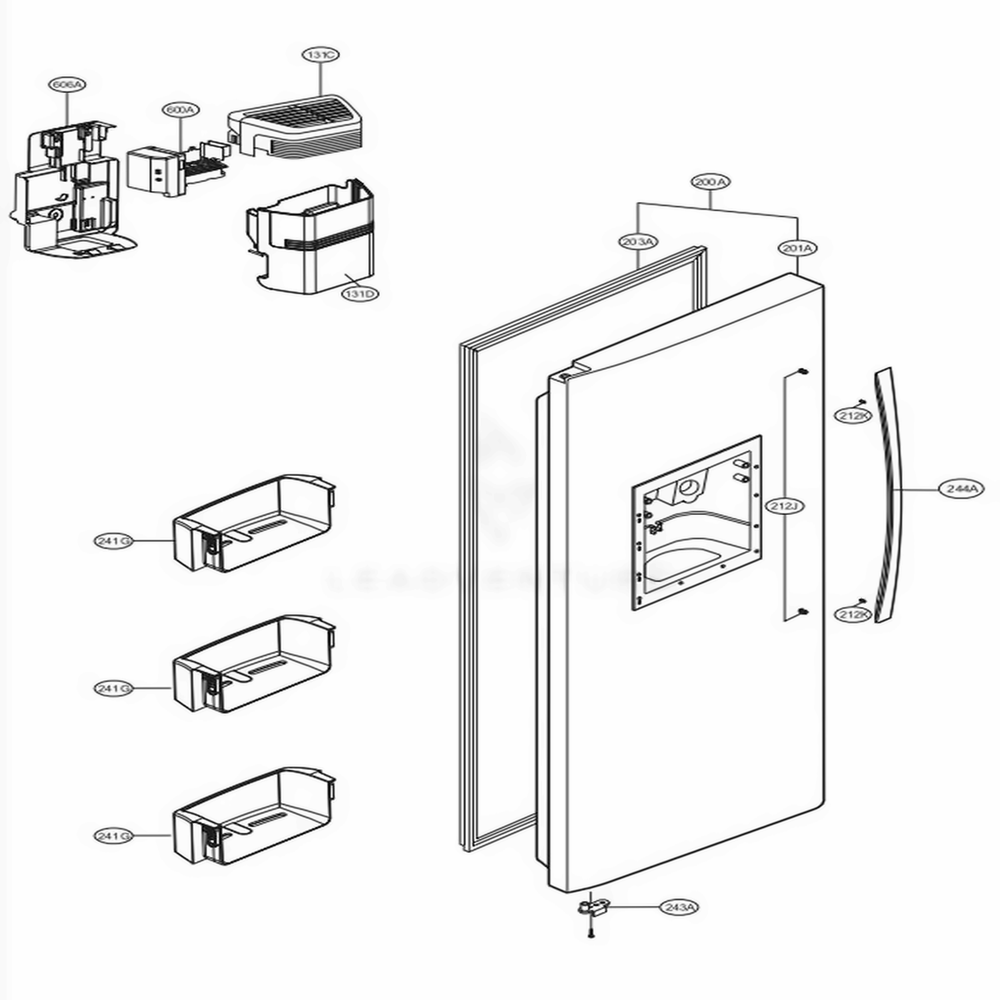 Freezer Door Diagram and Parts List for 51373 AST1SER LG Refrigerator