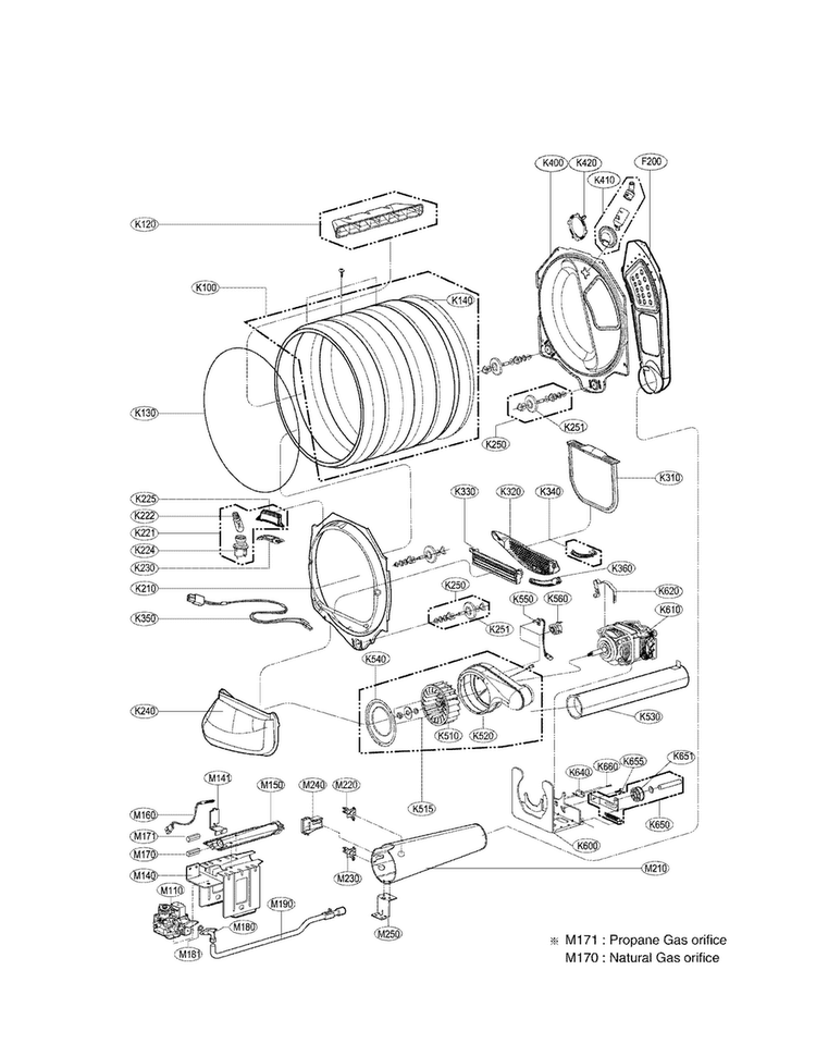 Drum And Motor Assembly Parts Diagram and Parts List for DLGX6002V  LG Dryer