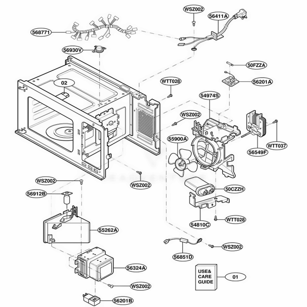 Interior Parts Diagram and Parts List for YMT3135SHQ M1EWPC LG Range
