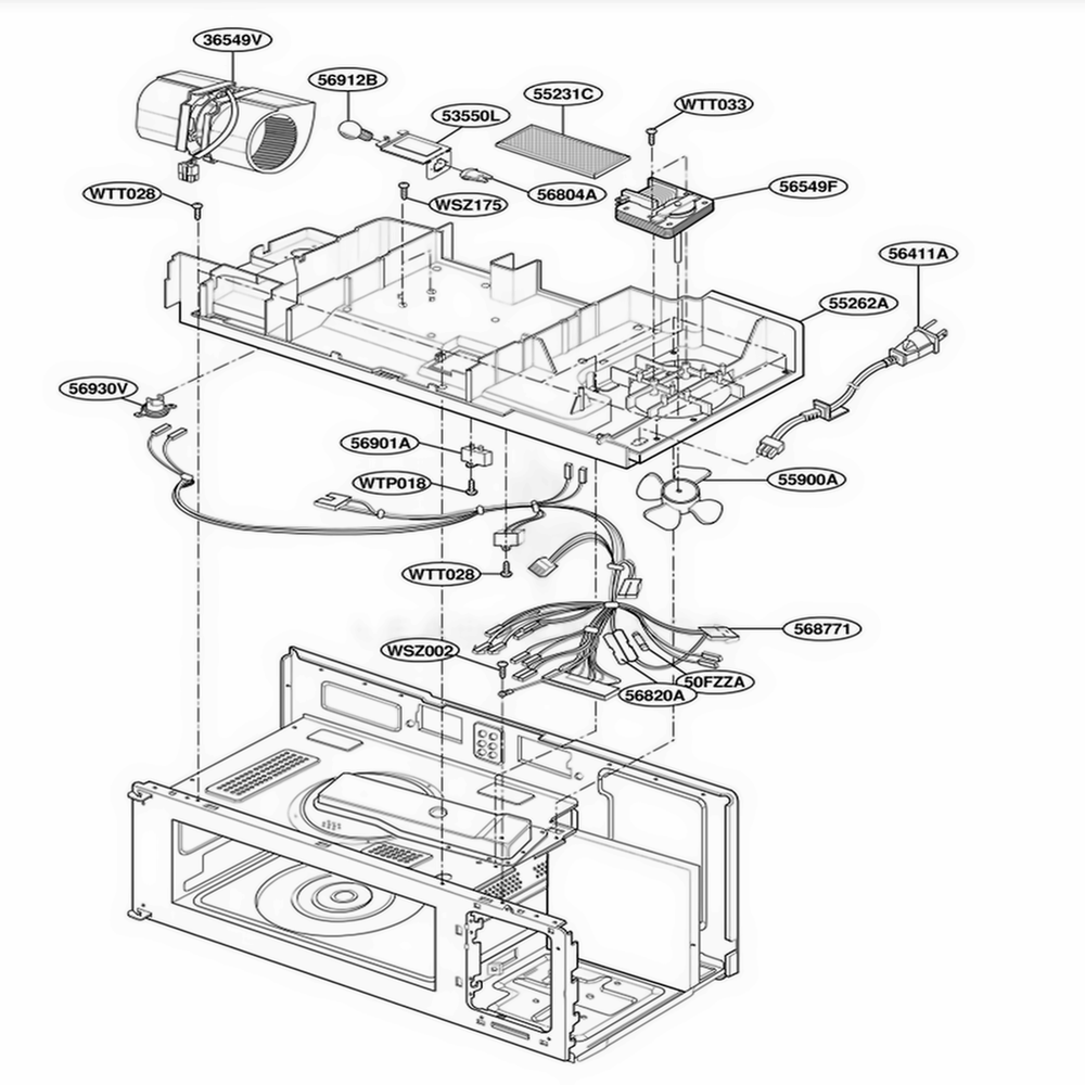 Interior Parts 2 Diagram and Parts List for MH6150XHQ WHEWRP LG Range