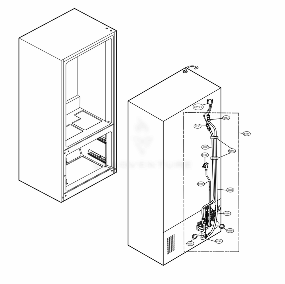 Valve And Water Tube Parts Diagram and Parts List for LRMDC2306D ASBCNA0 LG Refrigerator