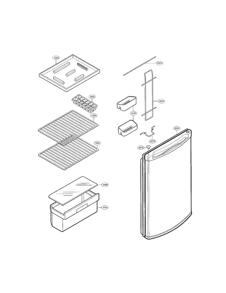 Door/shelves Diagram and Parts List for GR-151CN  LG Refrigerator