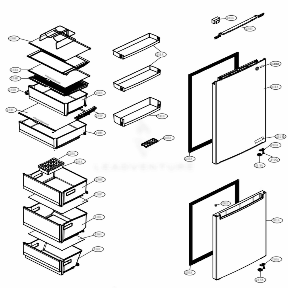 Main 2 Diagram and Parts List for LBNC12231V APZCNA0 LG Refrigerator