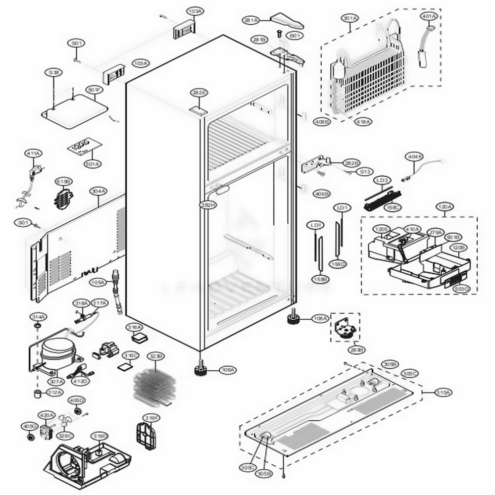 Case Parts Diagram and Parts List for LTCS20120W ASWCNA0 LG Refrigerator
