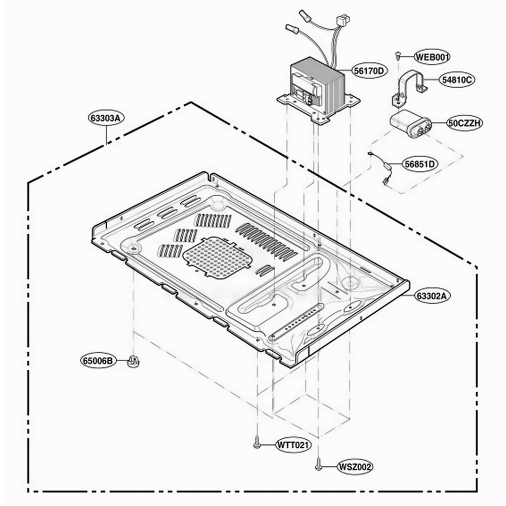Base Plate Parts Diagram and Parts List for MA6511W KWHETAR LG Wall Oven