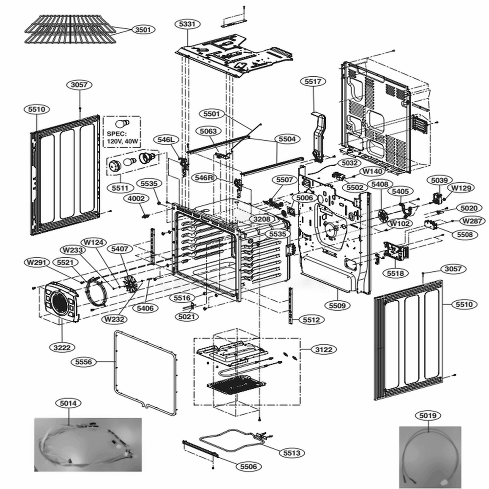 Cavity Parts Diagram and Parts List for LRE4215ST ASTLLGA LG Range