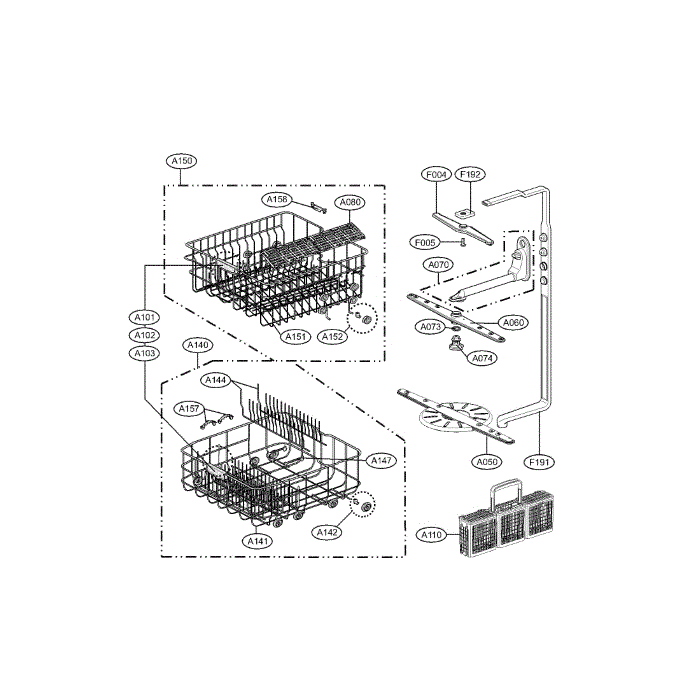 Rack Assembly Diagram and Parts List for LDF6810ST-00  LG Dishwasher