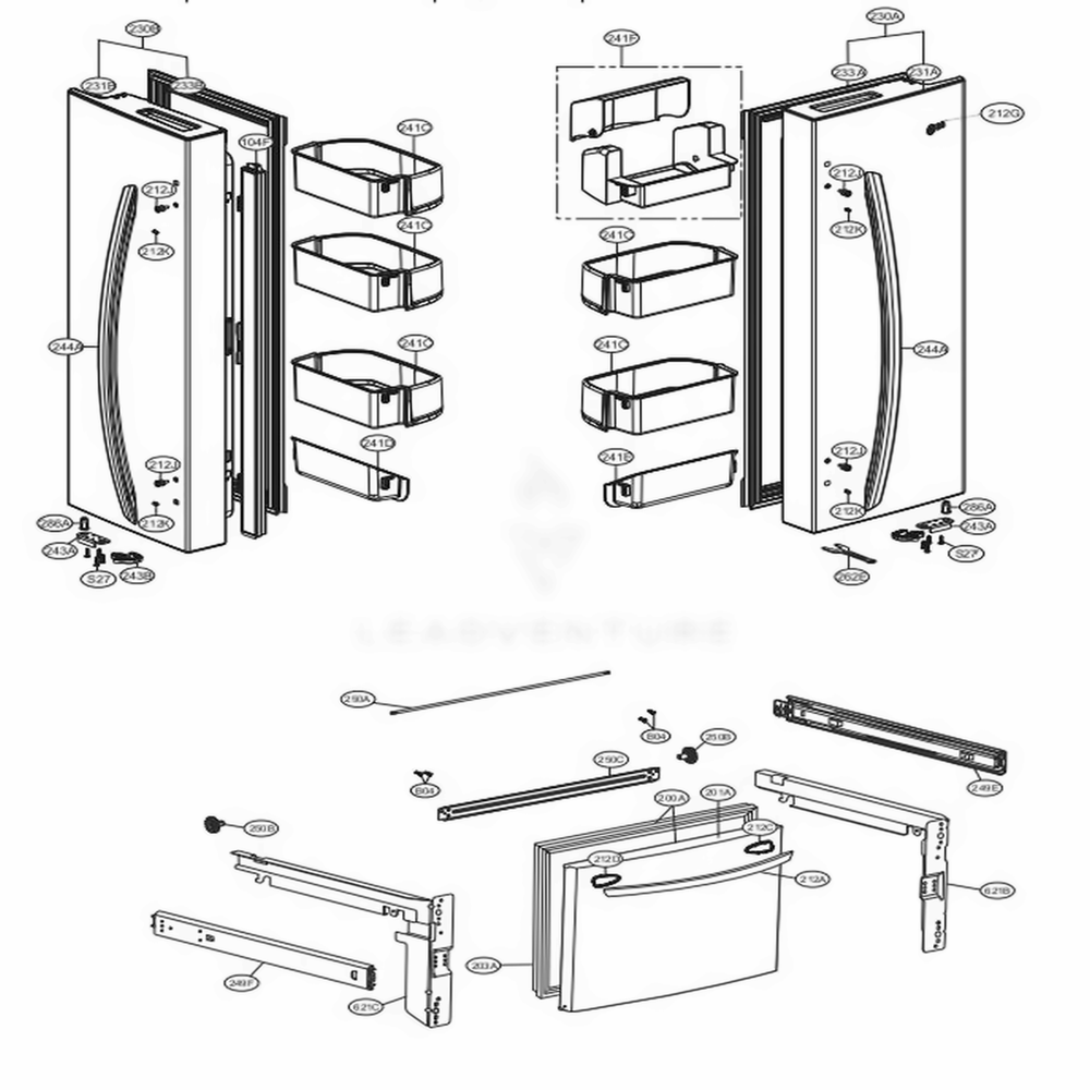 Door Parts Diagram and Parts List for LFC22770ST ASTCNA0 LG Refrigerator
