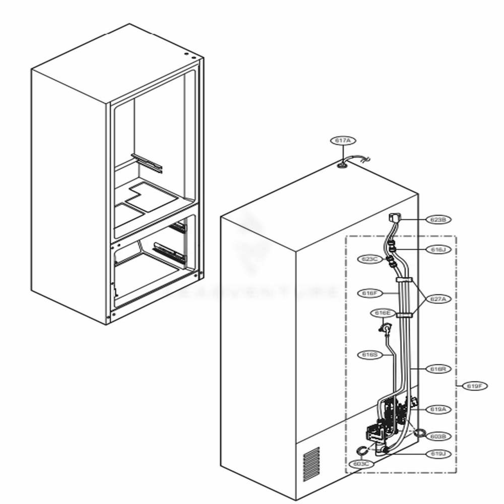 Ice Maker And Ice Bin Parts 2 Diagram and Parts List for 74405 ASTCSE0 LG Refrigerator