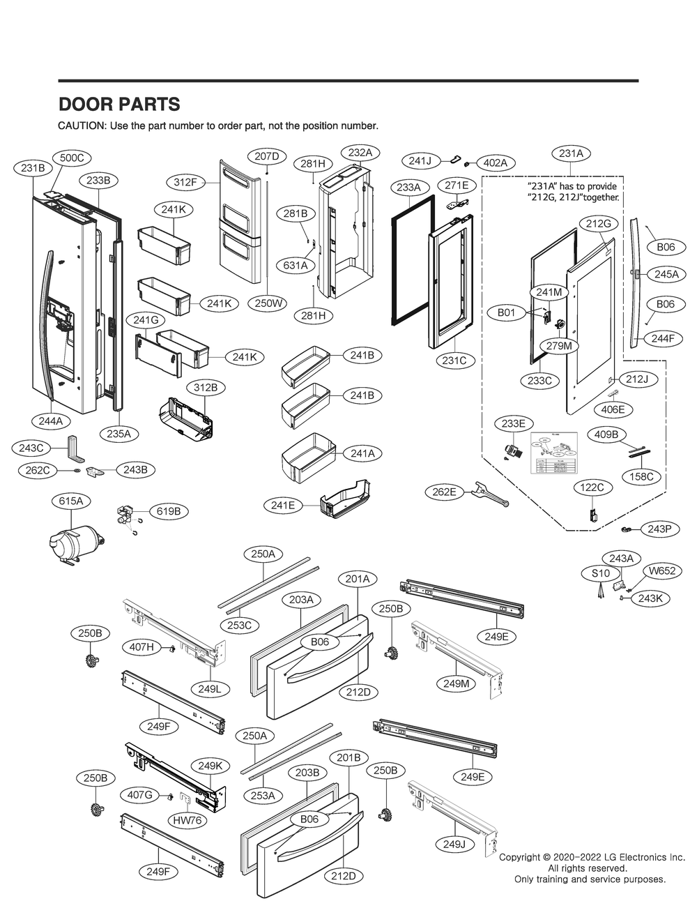 Door Parts Diagram and Parts List for GR-X28ANKYX ASBCNA0 LG Refrigerator