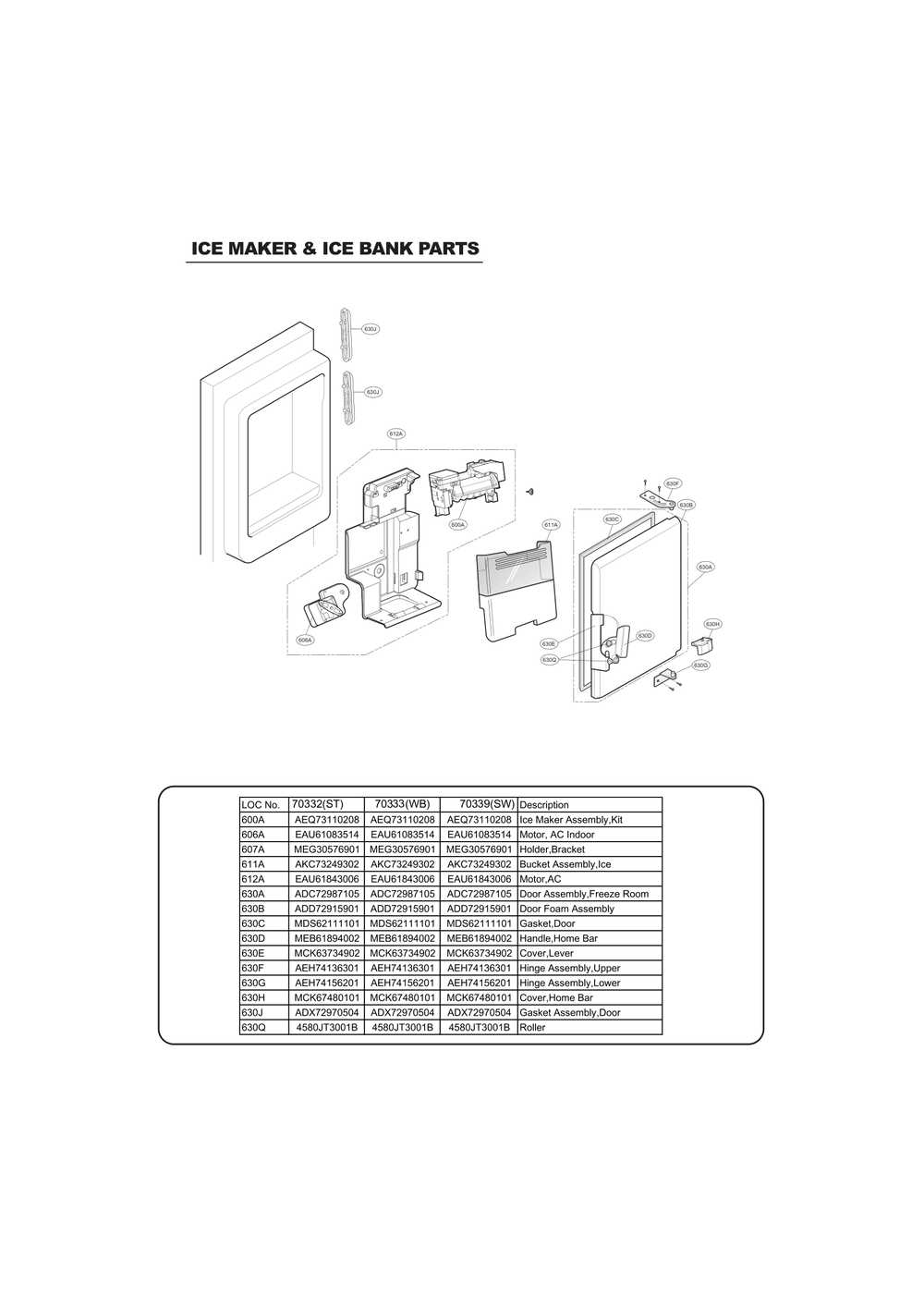 Ice Maker And Ice Bin Parts Diagram and Parts List for GC-J258GSXL ASTCSE0 LG Refrigerator