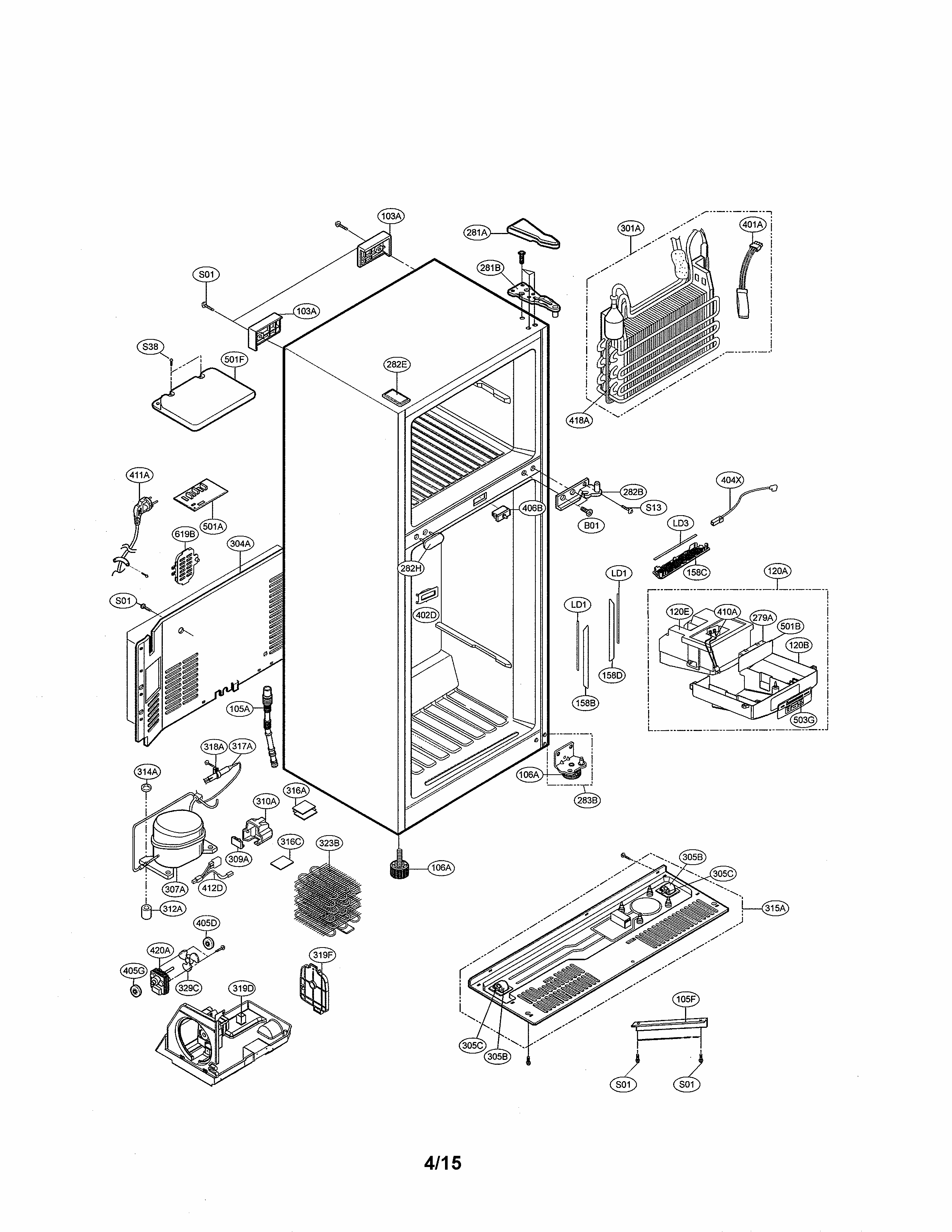 Case Parts Diagram and Parts List for 79568032212  Kenmore Refrigerator