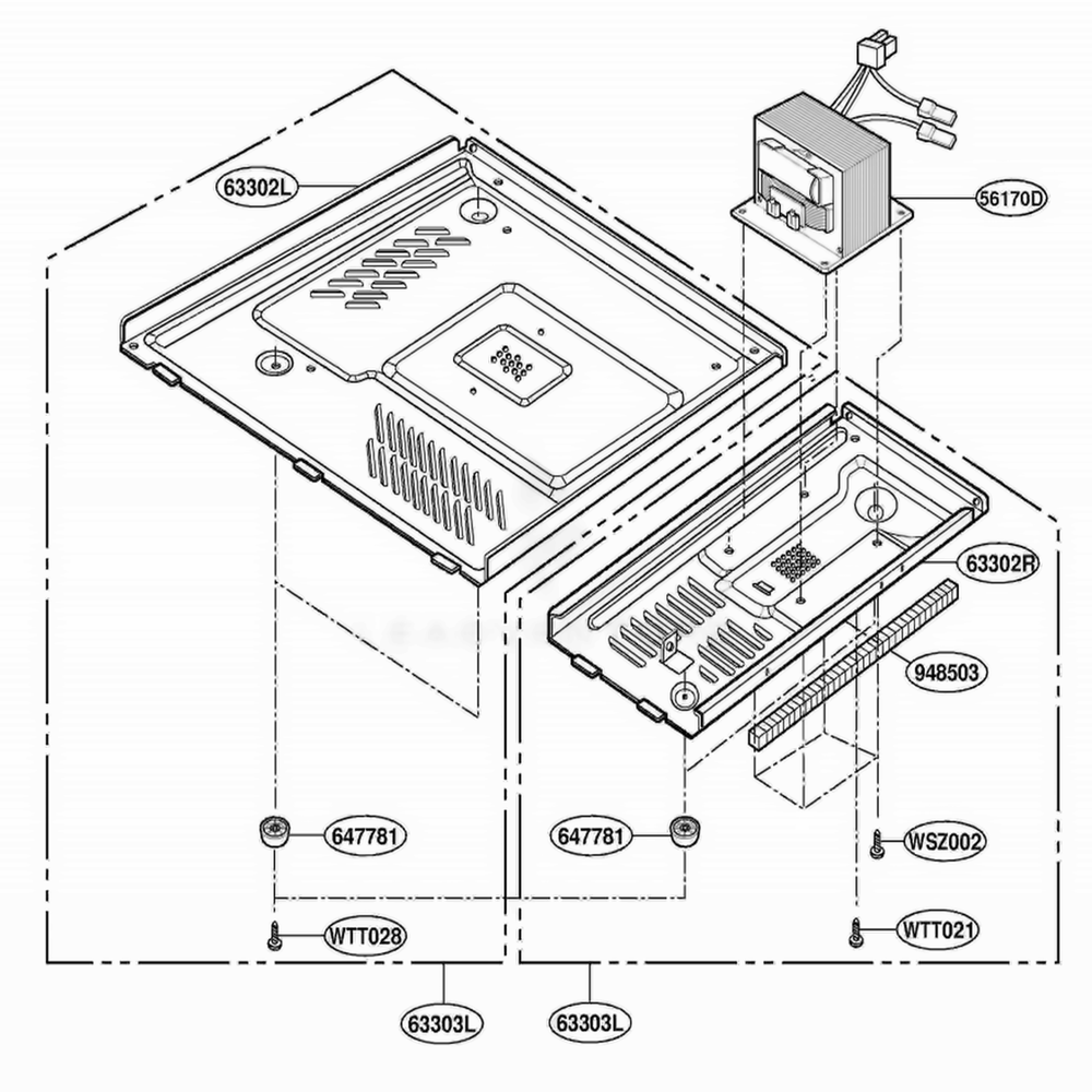 Base Plate Parts Diagram and Parts List for DMW13MB SGEDOM LG Range