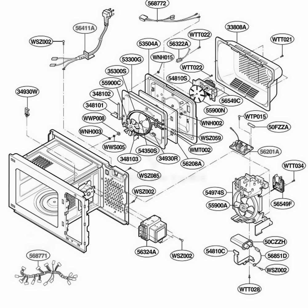 Interior Parts 2 Diagram and Parts List for JMC9158AAW AW1EJEN LG Wall Oven