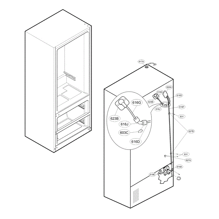 Valve And Water Diagram and Parts List for LMX25964ST 01 LG Refrigerator