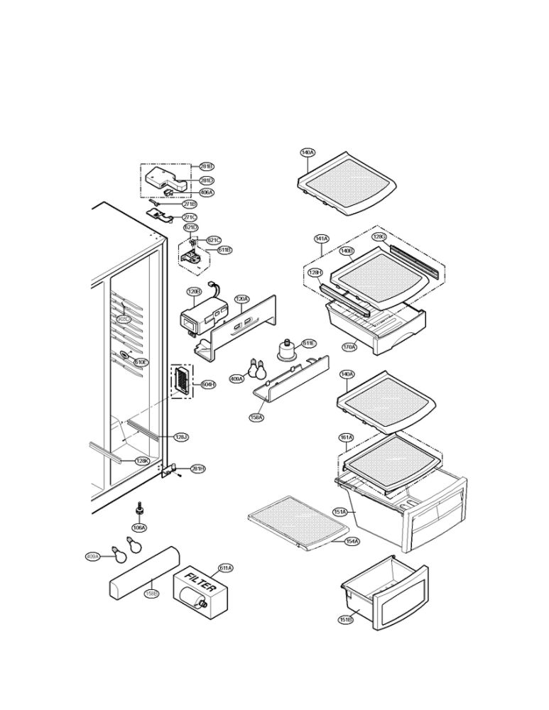 Refrigerator Compartment Parts Diagram and Parts List for LSC27921ST 00 LG Refrigerator