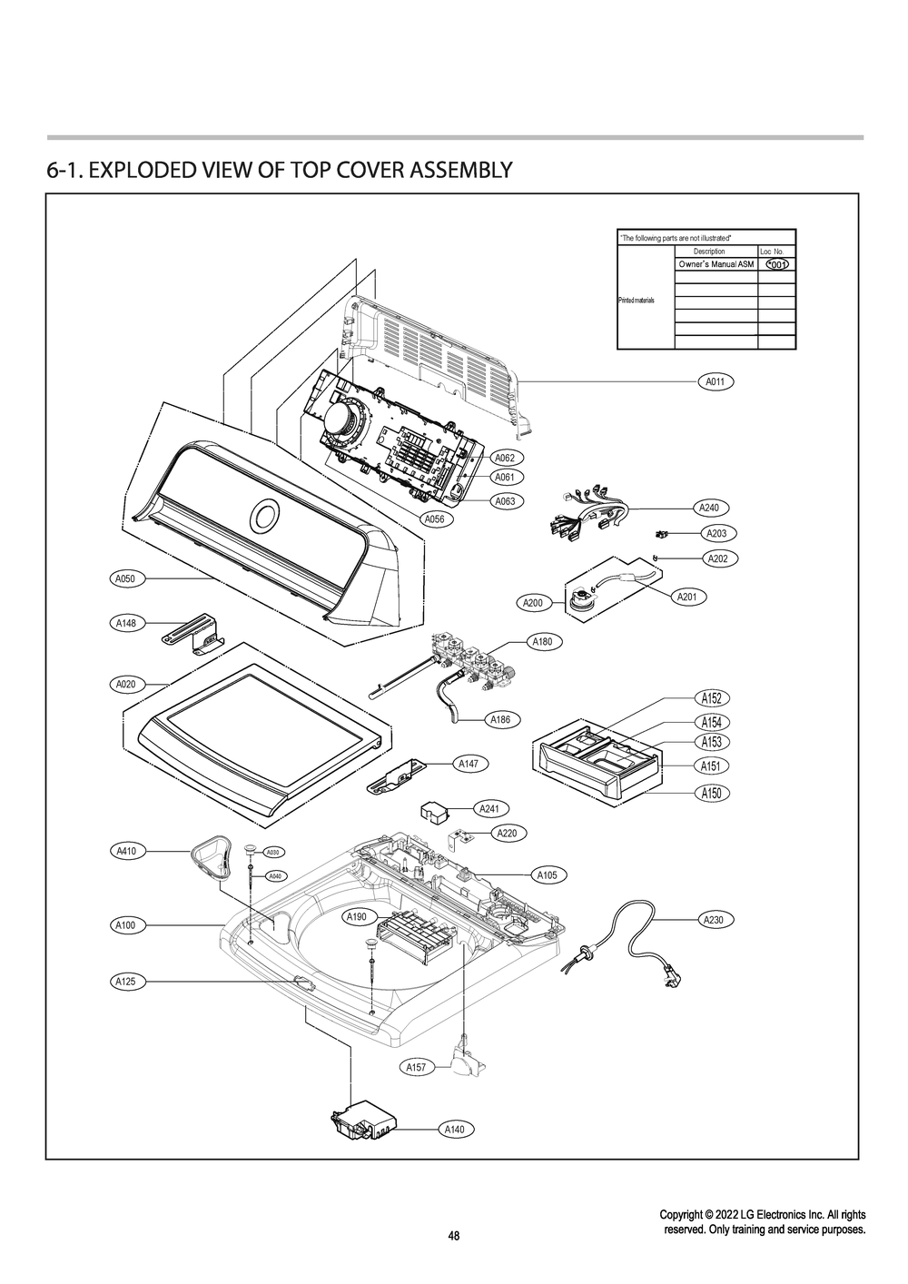 Top Cover Assembly Diagram and Parts List for T17A4SEHTW ABWETUS LG Washer