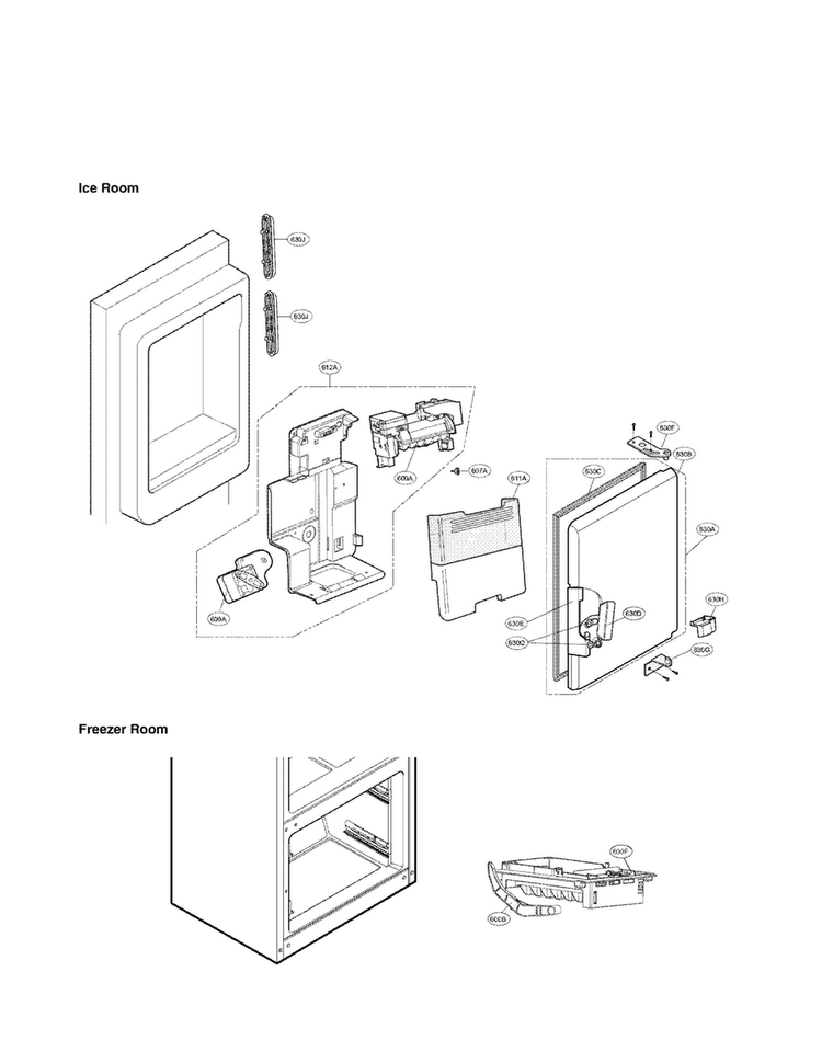 Ice Maker And Ice Bin Parts Diagram and Parts List for LFX28979SW 02 LG Refrigerator