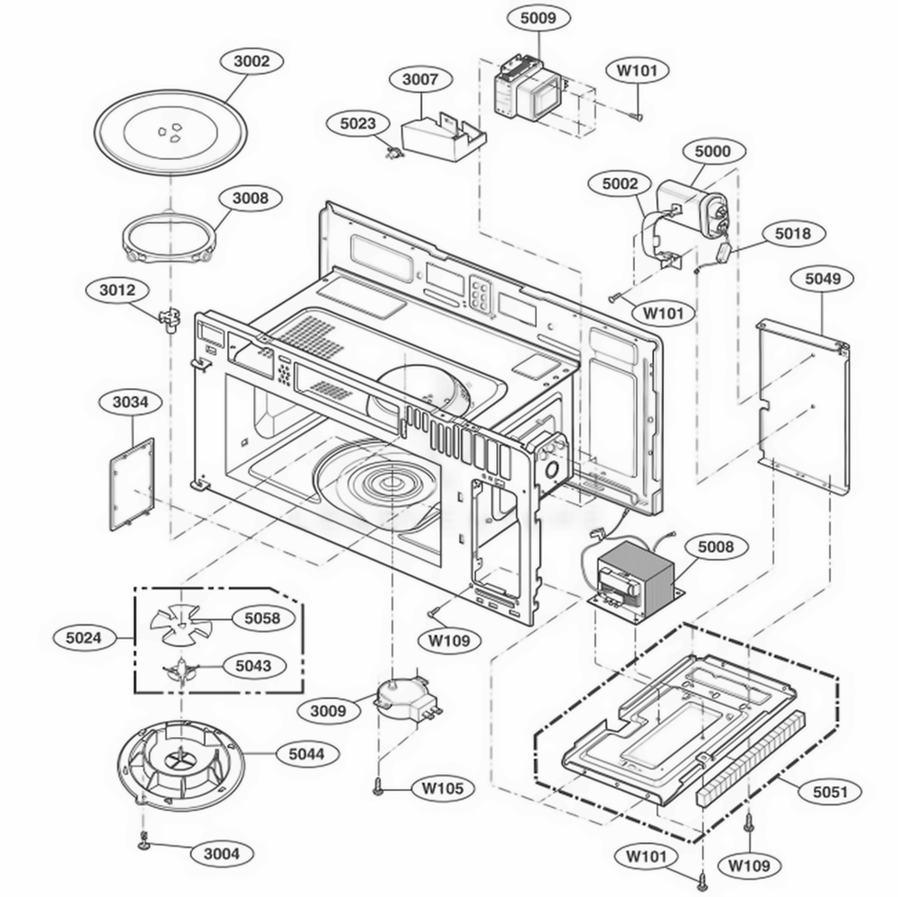 Interior Parts 1 Diagram and Parts List for 80604 ABSESEA LG Range
