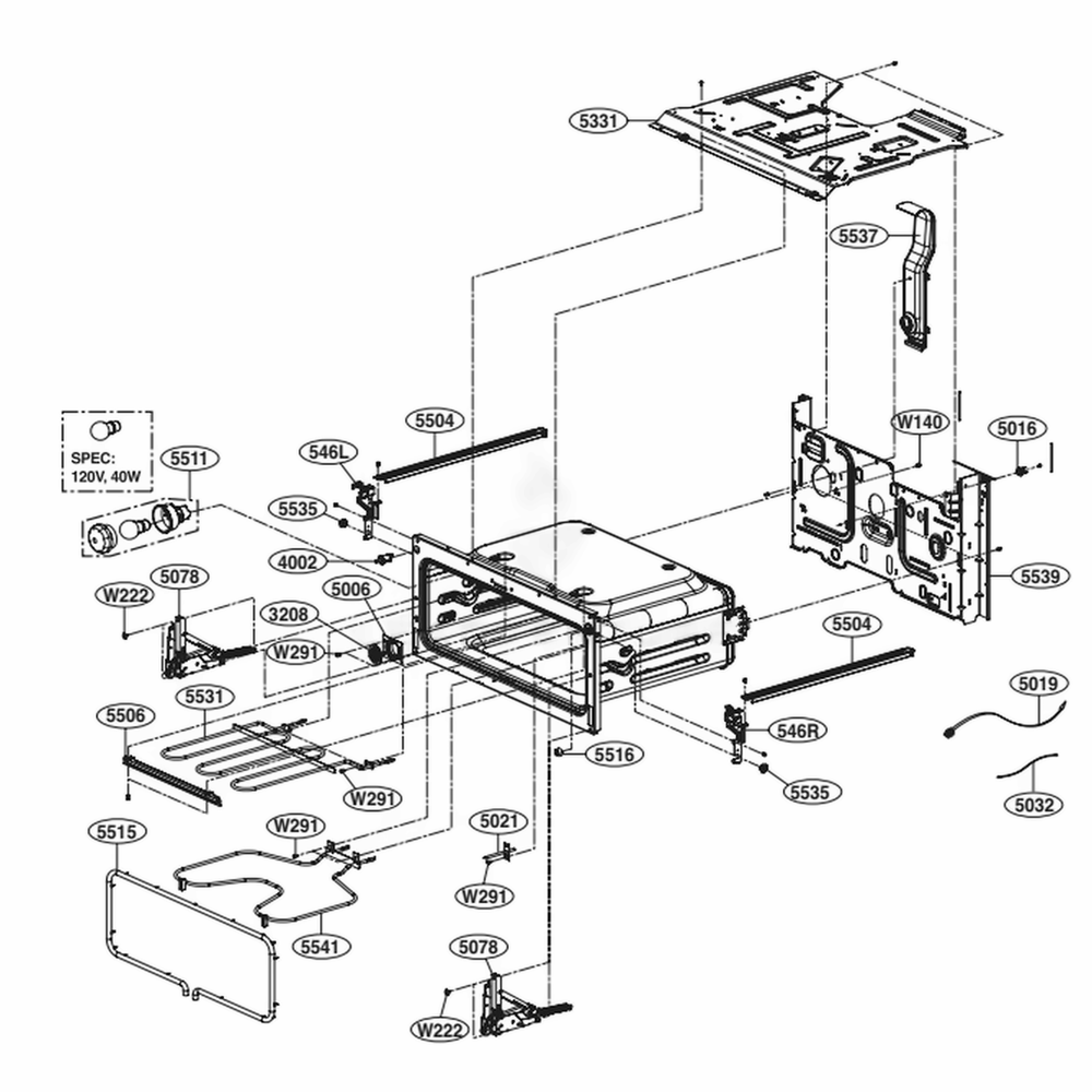 Upper Cavity Parts Diagram and Parts List for LDE4411ST ASTLLGA LG Range