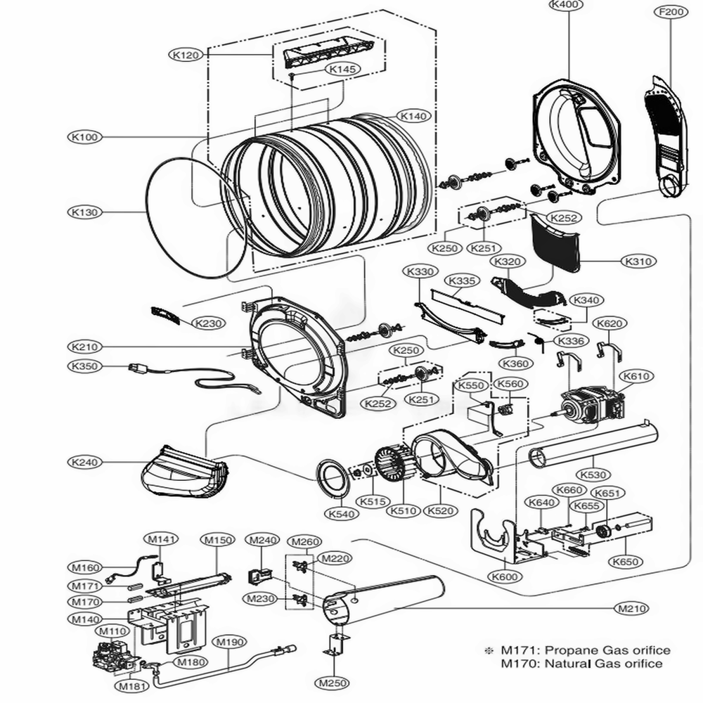 Drum And Motor Assembly Diagram and Parts List for DLG3401W ABWEEUS LG Dryer