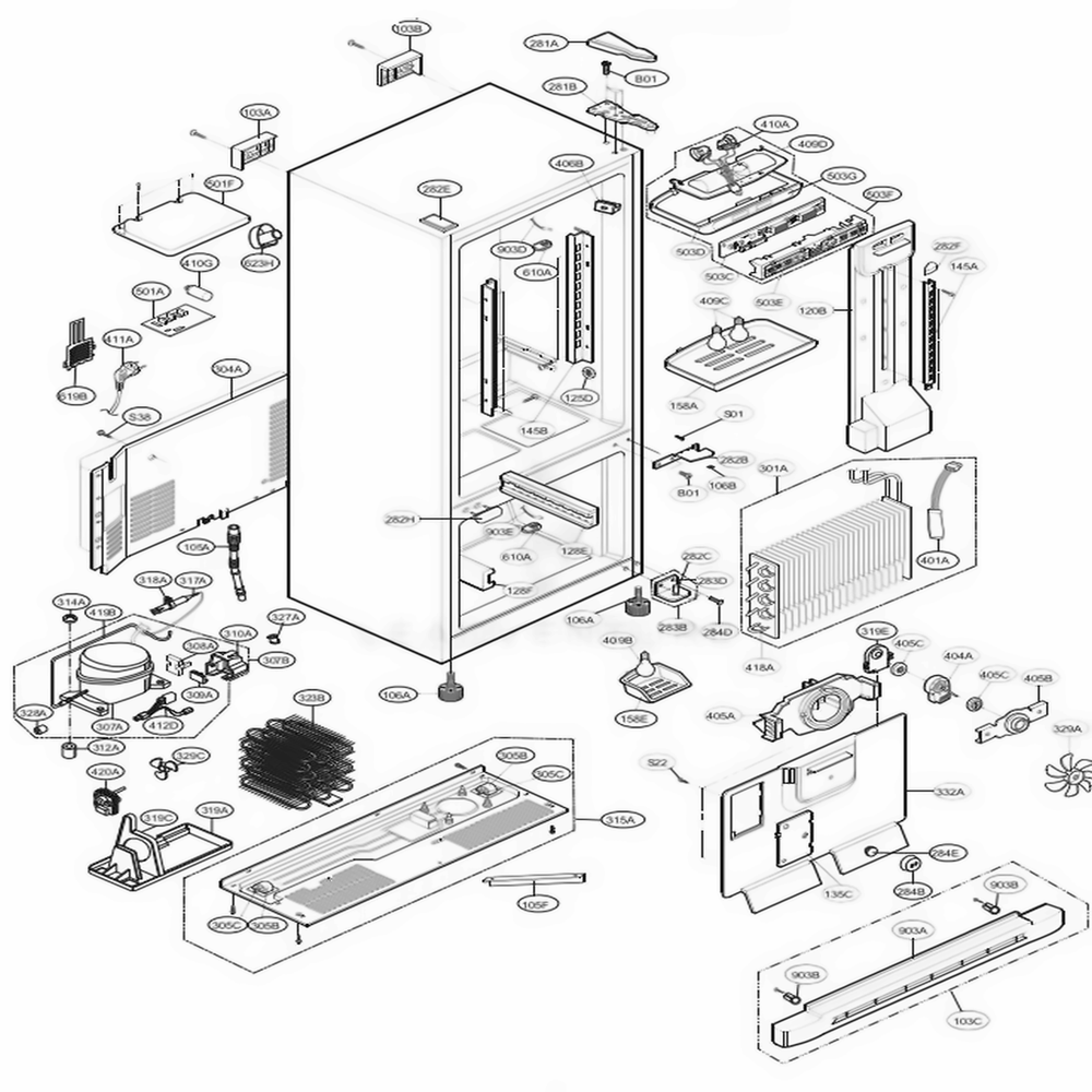 Case Parts Diagram and Parts List for 65214 ABICSEF LG Refrigerator