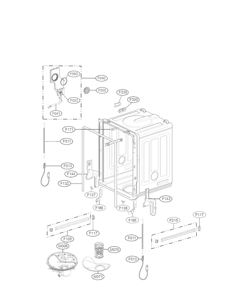 Tub Assembly Parts Diagram and Parts List for LDF8764ST  LG Dishwasher