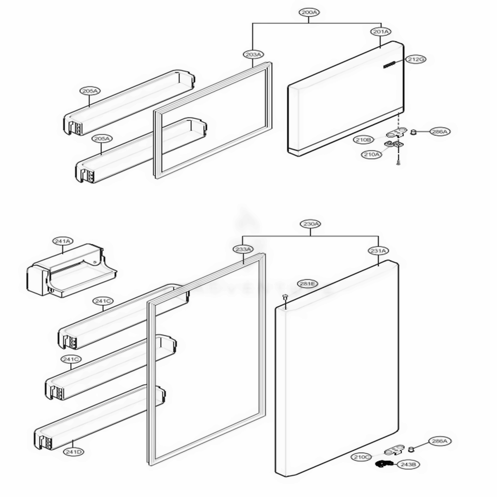 Door Parts Diagram and Parts List for LTCS24223D ASBCNA4 LG Refrigerator