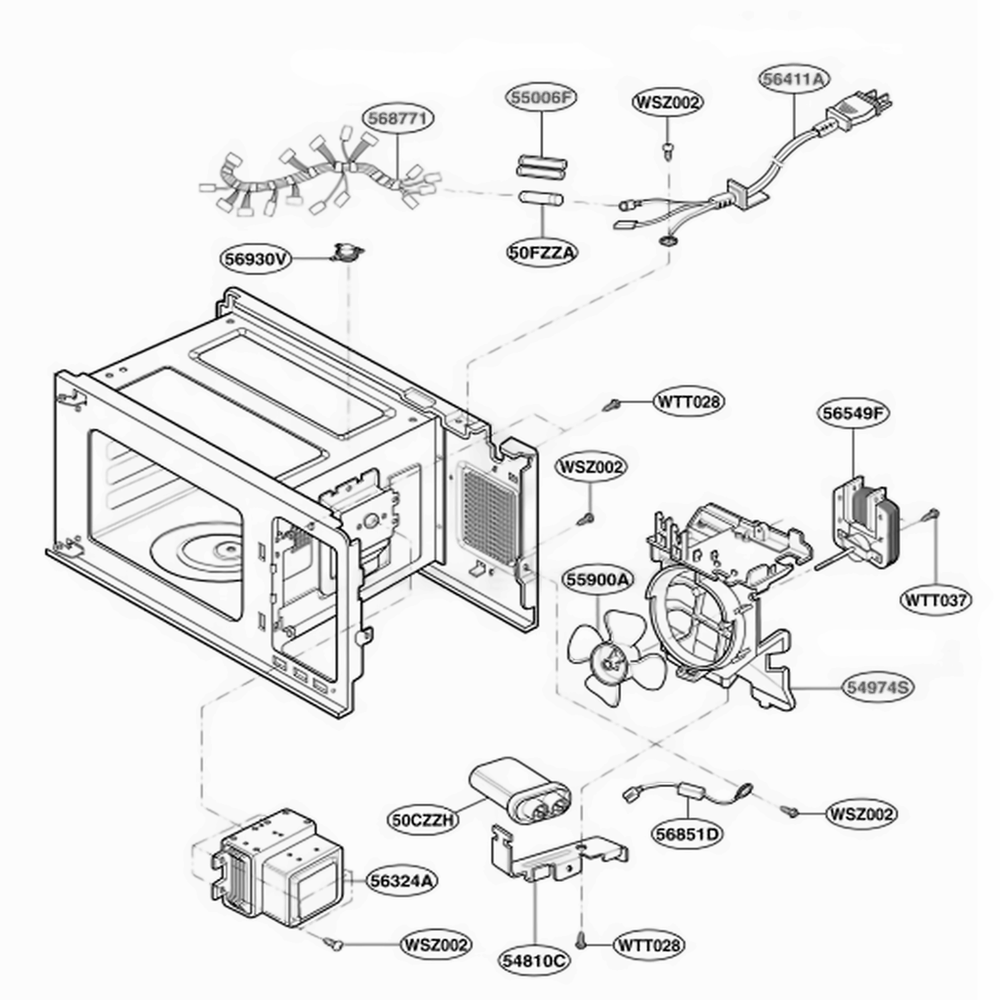 Interior Parts 1 Diagram and Parts List for MA825B01 CB1EKMT LG Wall Oven