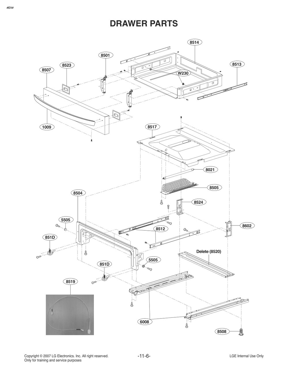 Drawer Parts Diagram and Parts List for FS1748LS ASTLLGA LG Range