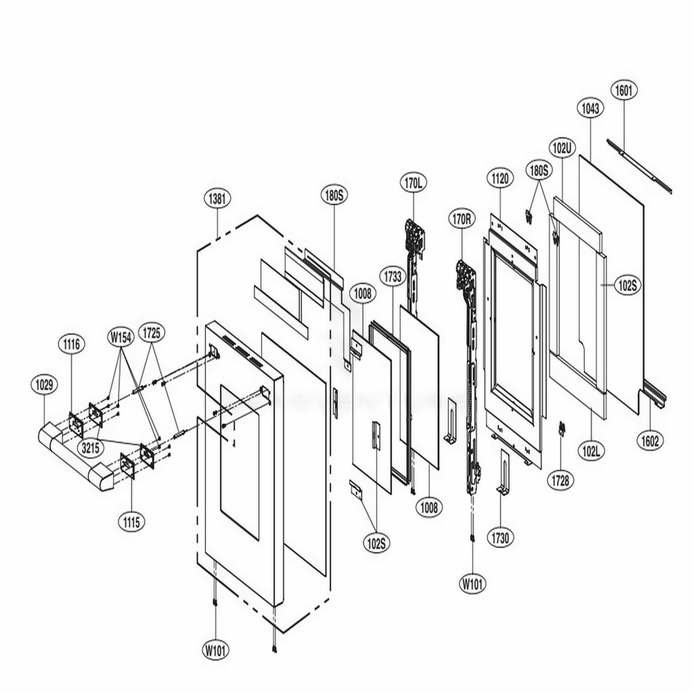 18-Inch Door Parts Diagram and Parts List for SKSDR480SIS ASTLSGN LG Range
