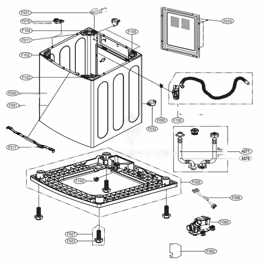Outer Case Assembly Diagram and Parts List for WT5075CW ABWEEUS LG Washer