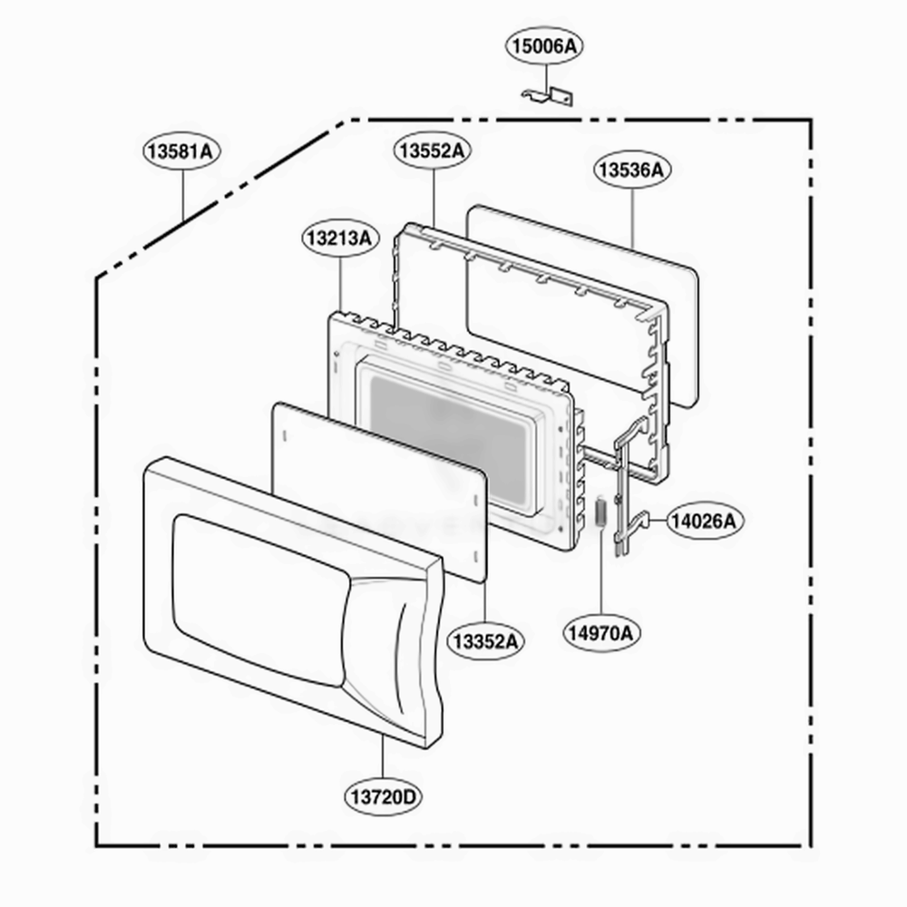 Door Parts Diagram and Parts List for MT4110SPQ CW1EWRP LG Wall Oven