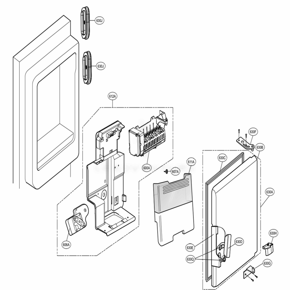 Ice Maker And Ice Bin Parts Diagram and Parts List for 72489 AWBCSE1 LG Refrigerator
