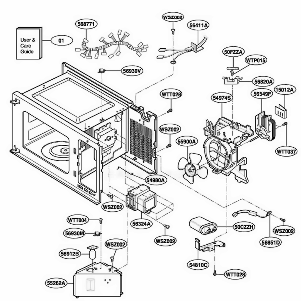 Interior Parts Diagram and Parts List for JES1133WD CMWEGEU LG Wall Oven