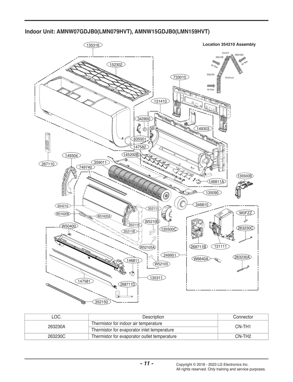 Indoor Unit Diagram and Parts List for LMN079HVT EWHBEUS LG Air Conditioner