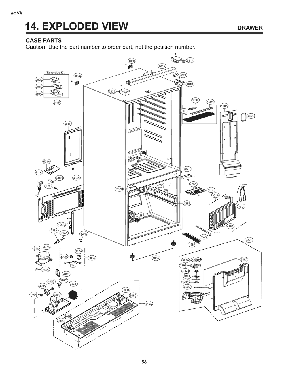 Case Parts Diagram and Parts List for GM-B248FQFM ASWCNA0 LG Refrigerator