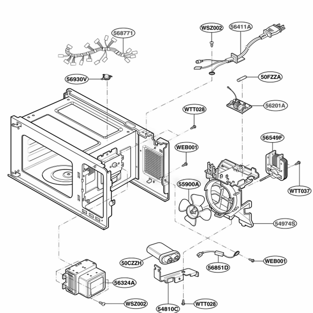 Interior Parts 2 Diagram and Parts List for LMA840W CWHELGA LG Range