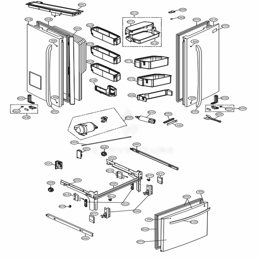 Door Parts Diagram and Parts List for 73157 ASBCSE0 LG Refrigerator